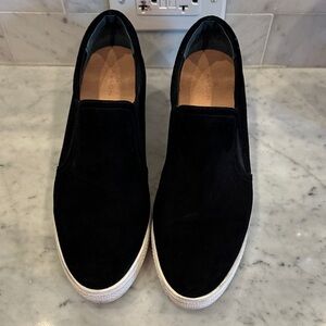 Black Slip-On Wedge Suede Sneakers with White Sole - Casual Comfort